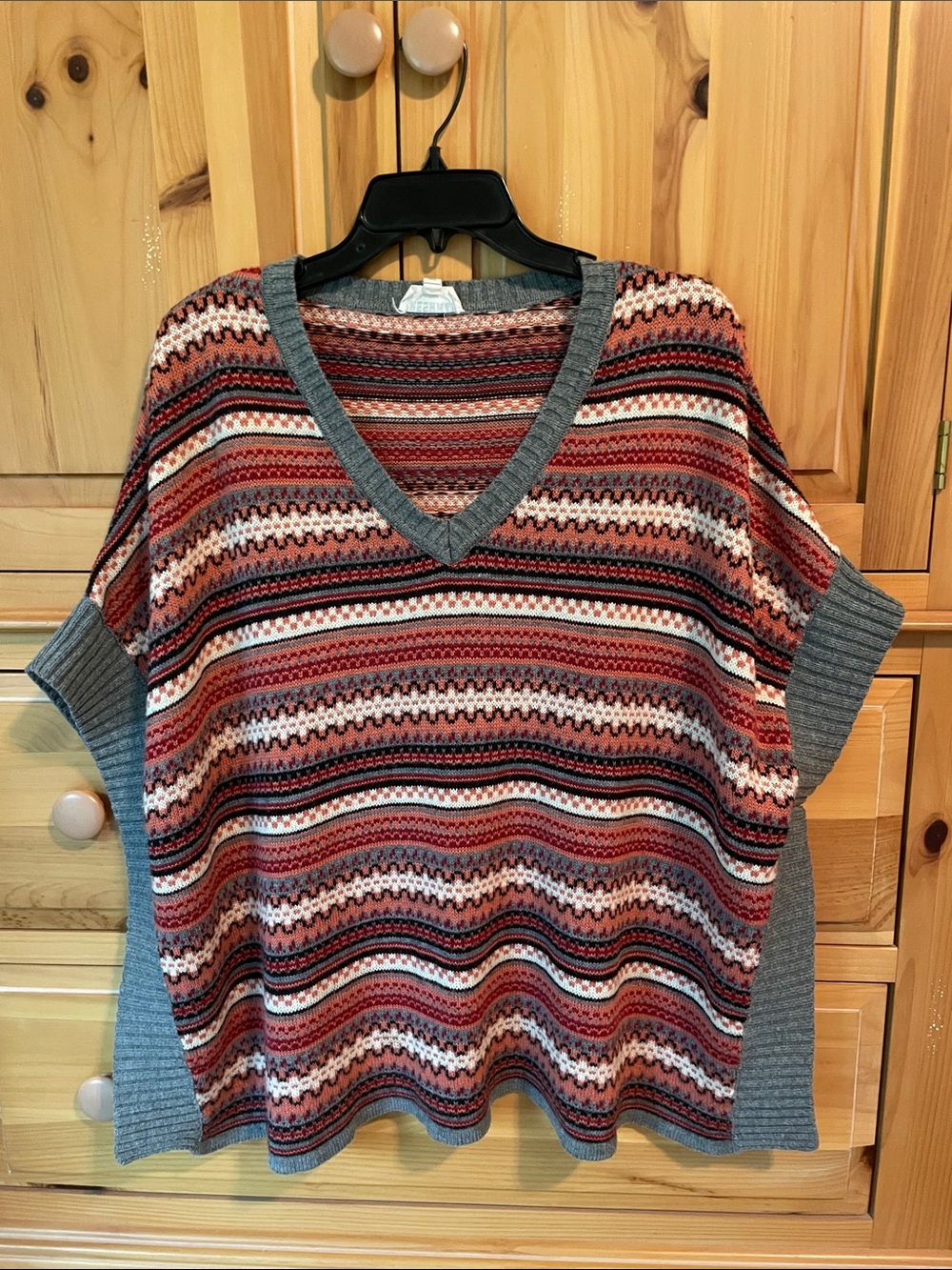 Freshman forever V-Neck Striped Sweater poncho